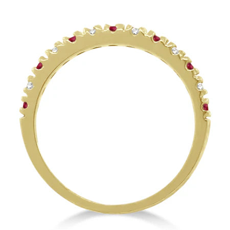 Lab Diamond and Lab Ruby Ring Guard Stackable Band 14K Yellow Gold (0.37ct)