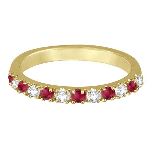 Diamond and Ruby Ring Guard Stackable Band 14K Yellow Gold (0.37ct)