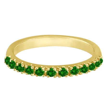 Lab Emerald Semi-Eternity Band Stackable Ring 14K Yellow Gold (0.38 ct)