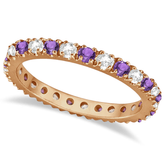 Diamond and Amethyst Eternity Ring Guard Band 14K Rose Gold (0.64ct)