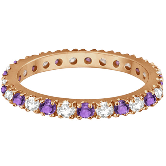 Diamond and Amethyst Eternity Ring Guard Band 14K Rose Gold (0.64ct)