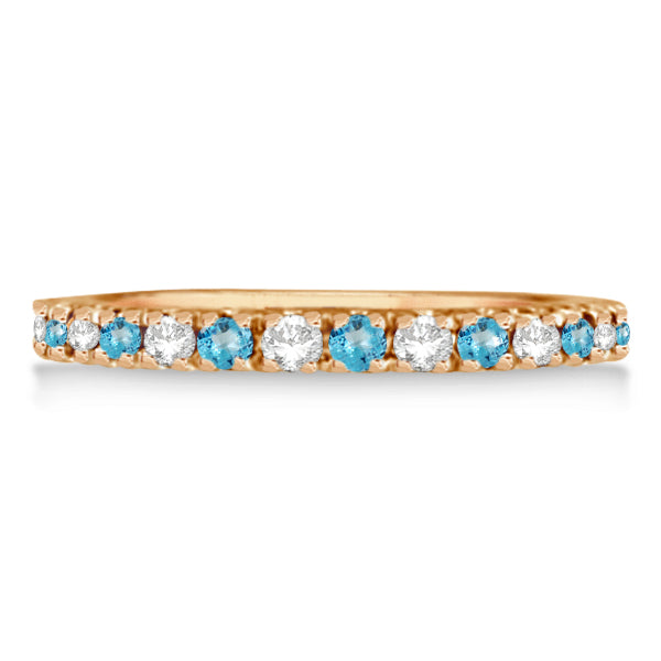 Diamond & Blue Topaz Eternity Band Ring Guard 14K Rose Gold (0.64ct)