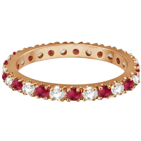Diamond and Ruby Eternity Band Stackable Ring 14K Rose Gold (0.51ct)