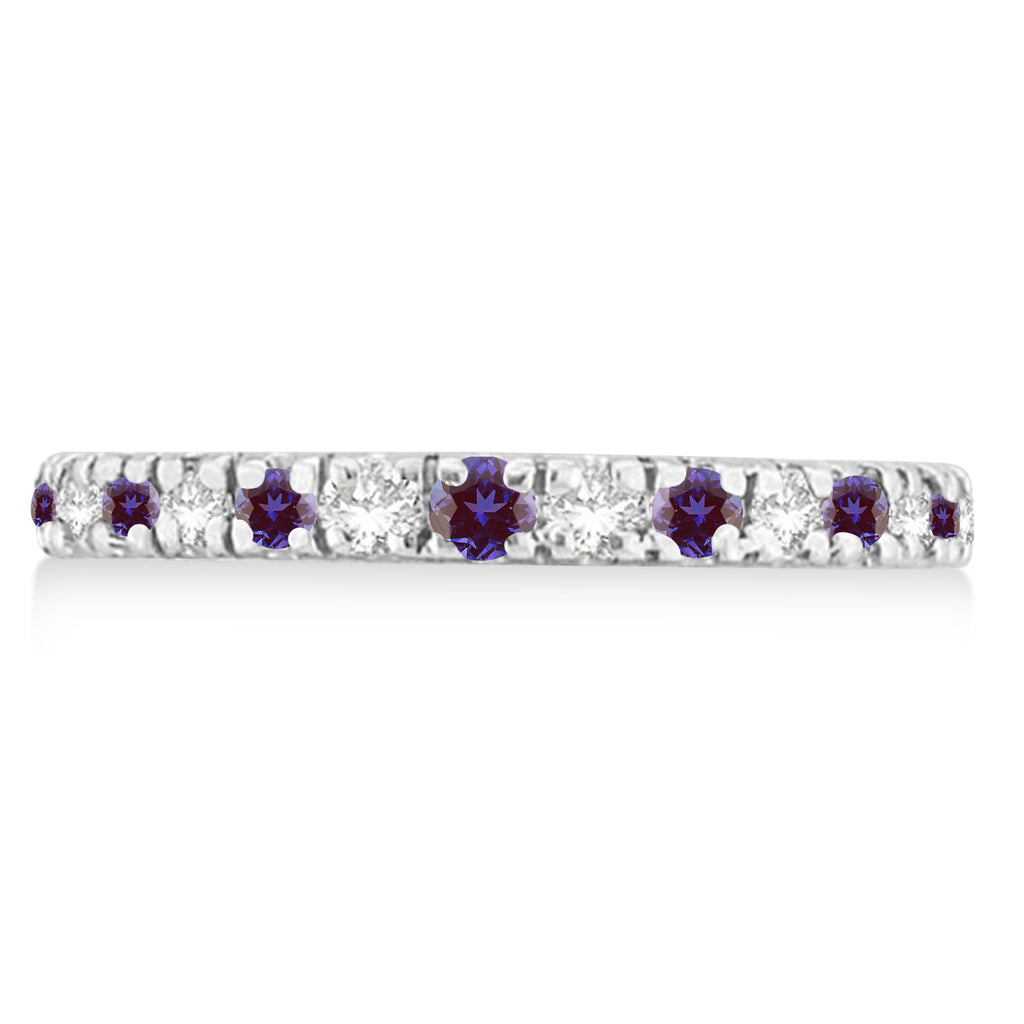 Lab Alexandrite & Diamond Eternity Stackable Ring Band 14K White Gold (0.75ct)