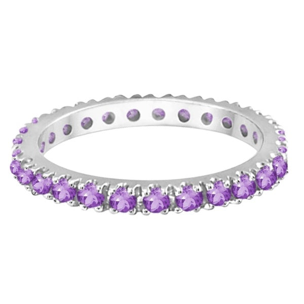 Amethyst Eternity Stackable Ring Band 14K White Gold (0.75ct)
