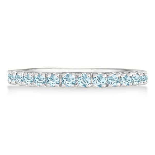 Aquamarine Eternity Stackable Ring Guard Band 14K White Gold (0.50ct)