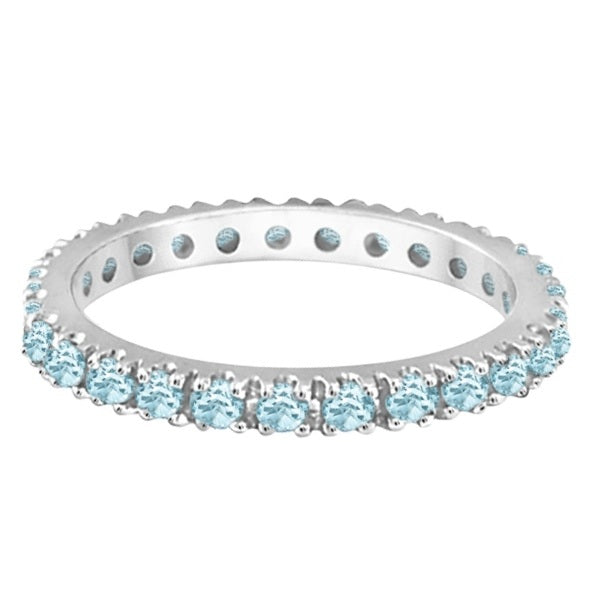 Aquamarine Eternity Stackable Ring Guard Band 14K White Gold (0.50ct)