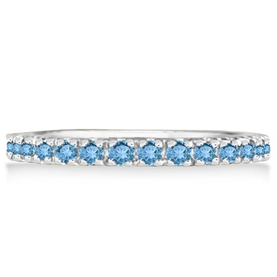 Blue Topaz Eternity Stackable Ring Band 14K White Gold (0.75ct)