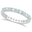 Diamond & Aquamarine Eternity Ring Stack Band 14K White Gold (0.51ct)