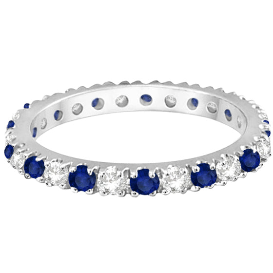 Lab Diamond & Lab Blue Sapphire Eternity Band Ring Guard 14K White Gold (0.51ct)