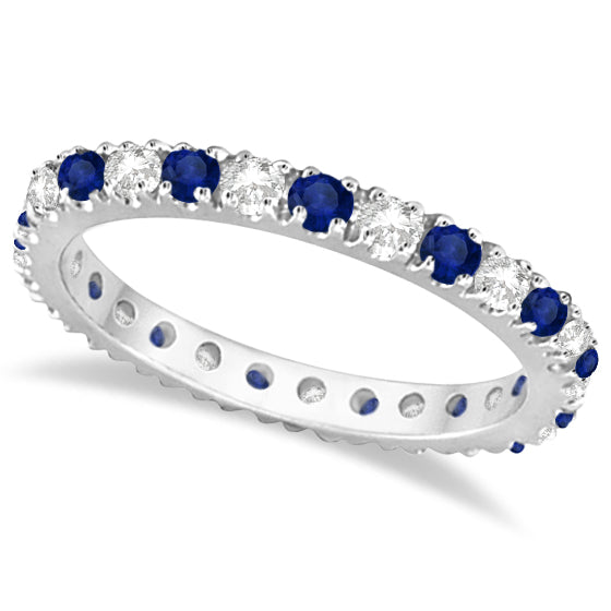 Diamond & Blue Sapphire Eternity Band Ring Guard 14K White Gold (0.51ct)