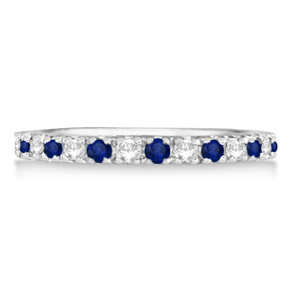 Diamond & Blue Sapphire Eternity Band Ring Guard 14K White Gold (0.51ct)