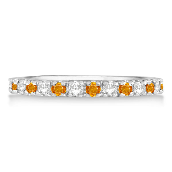 Diamond and Citrine Eternity Ring Guard Band 14K White Gold (0.64ct)