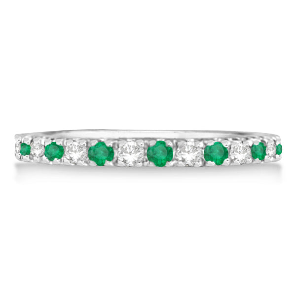 Lab Diamond & Lab Emerald Eternity Ring Stackable Band 14K White Gold (0.64ct)
