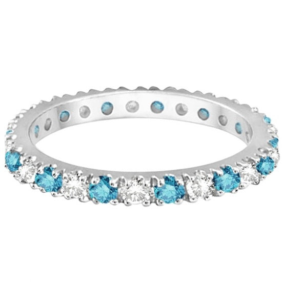 Fancy Blue & White Diamond Eternity Ring Band 14K White Gold (0.50ct)
