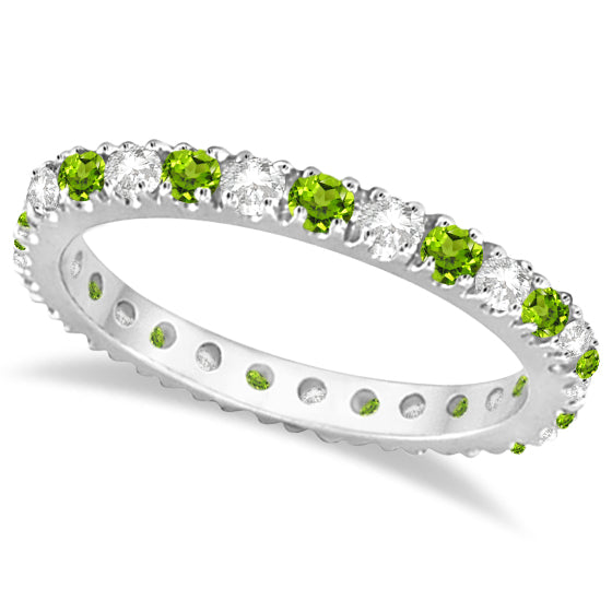 Diamond & Peridot Eternity Ring Stackable Band 14K White Gold (0.64ct)