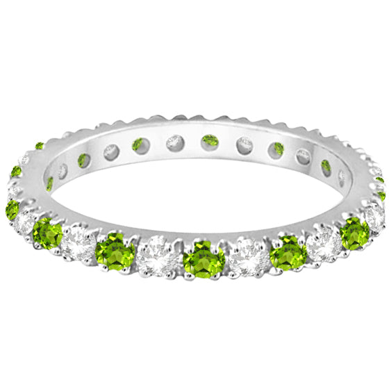 Diamond & Peridot Eternity Ring Stackable Band 14K White Gold (0.64ct)