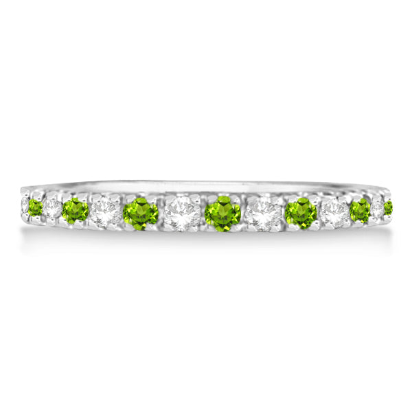 Diamond & Peridot Eternity Ring Stackable Band 14K White Gold (0.64ct)