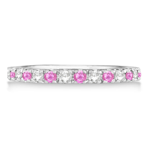 Diamond & Pink Sapphire Eternity Ring Stackable 14k White Gold (0.63ct)