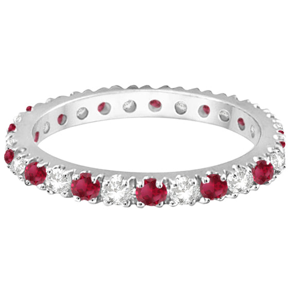 Diamond and Ruby Eternity Ring Stackable Band 14K White Gold (0.51ct)