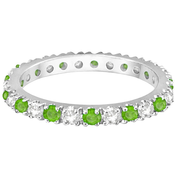 Diamond & Tsavorite Eternity Ring Guard Band 14K White Gold (0.64ct)