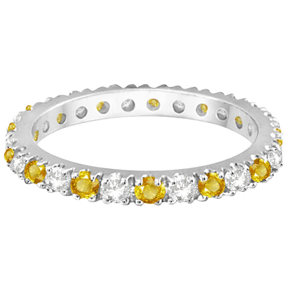 Diamond and Yellow Sapphire Eternity Ring Band 14k White Gold (0.64ct)