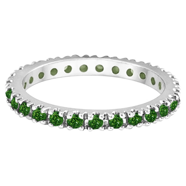Emerald Eternity Stackable Ring Band 14K White Gold (0.75ct)