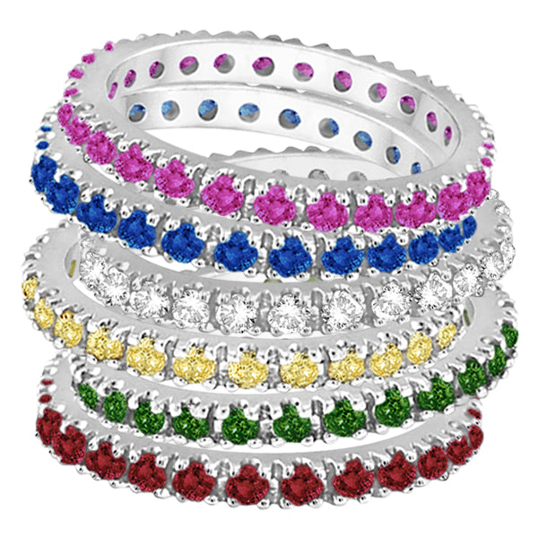 Garnet Eternity Band Stackable Ring 14K White Gold (0.50ct)