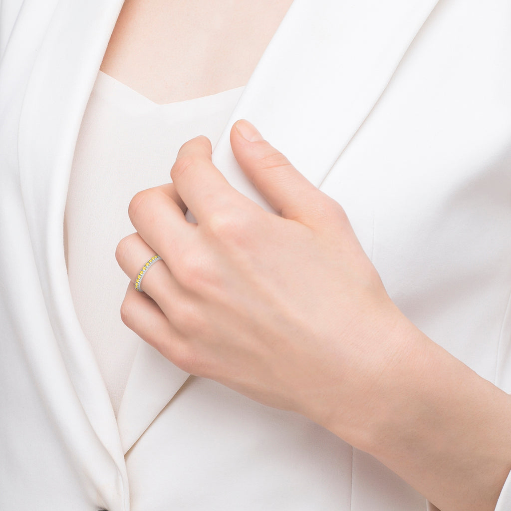 Fancy Yellow Canary Diamond Eternity Ring Band 14K White Gold (0.51ct)