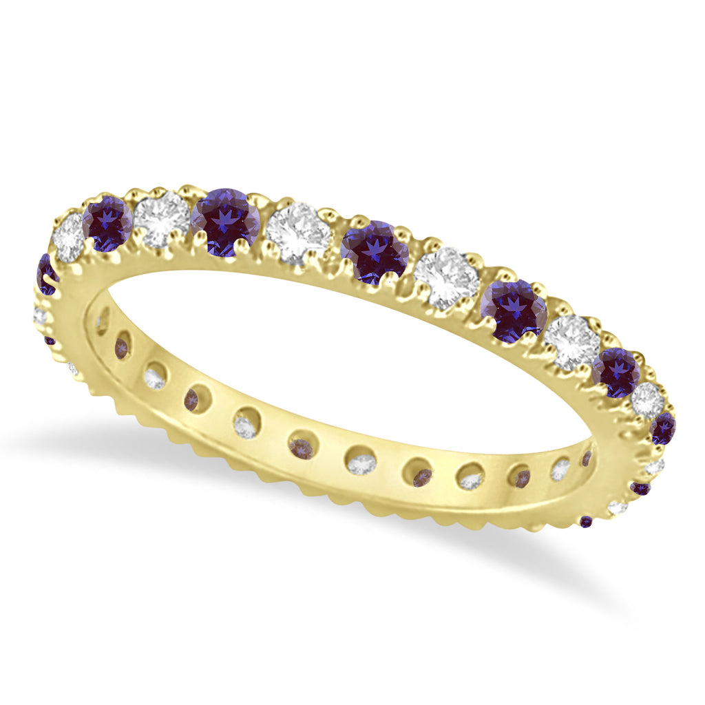Lab Alexandrite & Diamond Eternity Stackable Ring Band 14K Yellow Gold (0.75ct)