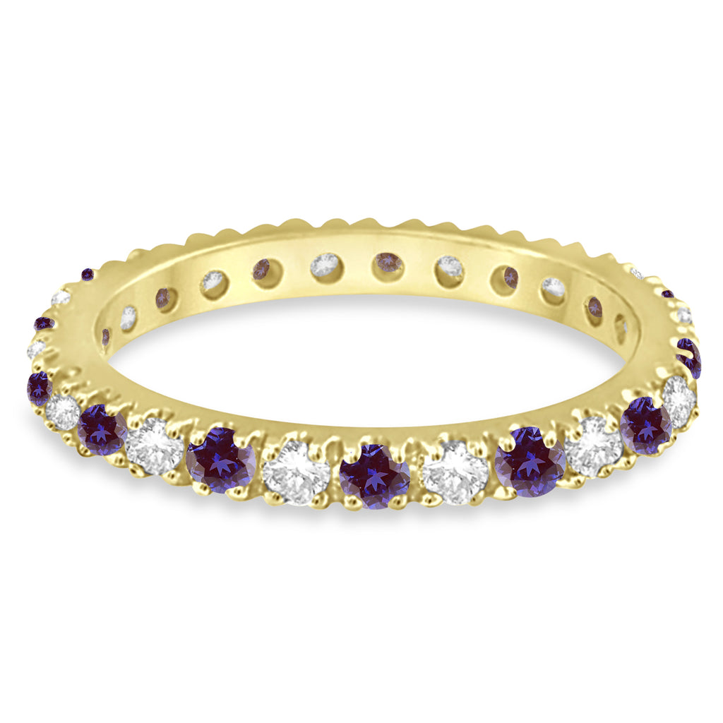 Lab Alexandrite & Diamond Eternity Stackable Ring Band 14K Yellow Gold (0.75ct)