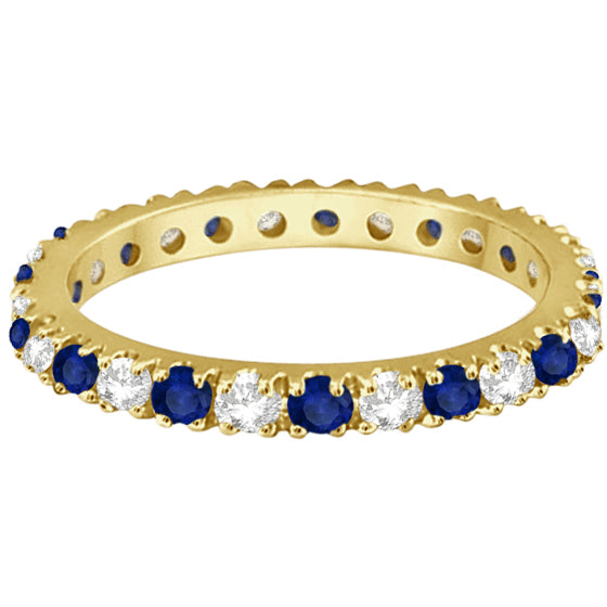 Diamond & Blue Sapphire Eternity Ring Stackable 14K Yellow Gold (0.51ct)