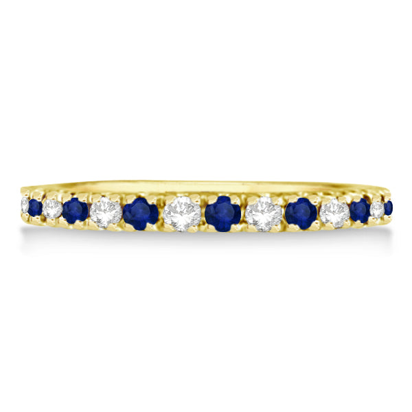 Diamond & Blue Sapphire Eternity Ring Stackable 14K Yellow Gold (0.51ct)