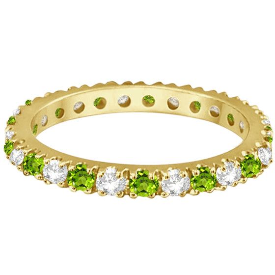 Diamond & Peridot Eternity Ring Guard Band 14K Yellow Gold (0.64ct)