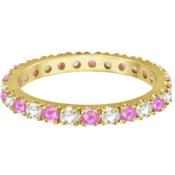 Diamond & Pink Sapphire Eternity Ring Stackable 14k Yellow Gold (0.63ct)