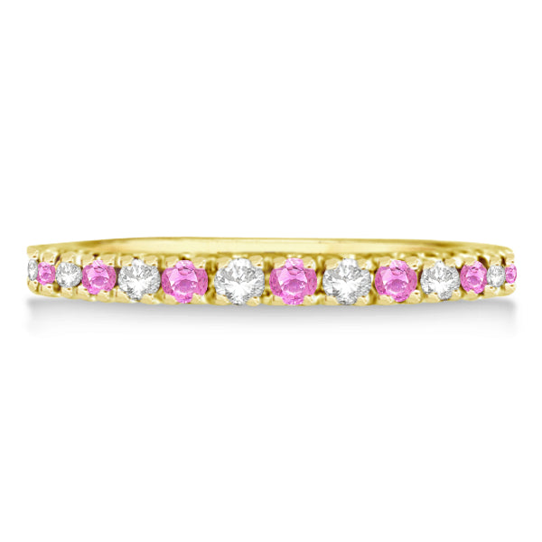 Diamond & Pink Sapphire Eternity Ring Stackable 14k Yellow Gold (0.63ct)