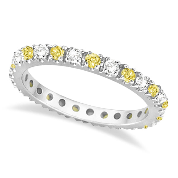 Fancy Yellow Canary & White Diamond Eternity Ring Band 14K White Gold (0.50ct)