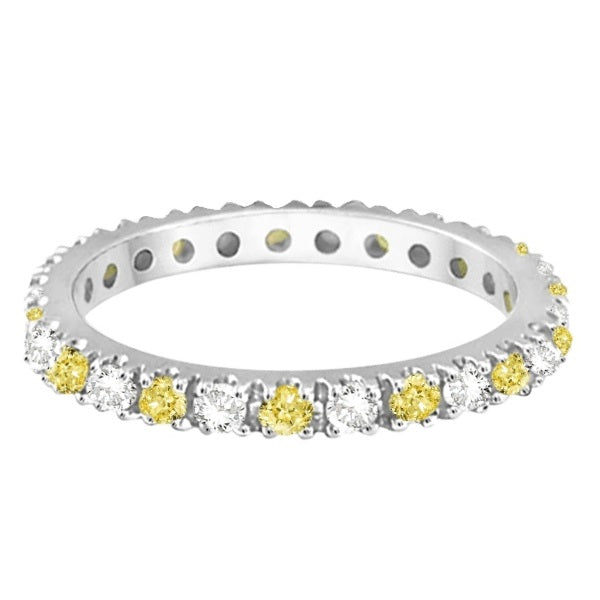 Fancy Yellow Canary & White Diamond Eternity Ring Band 14K White Gold (0.50ct)