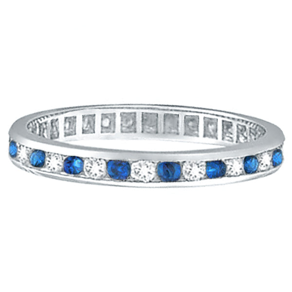 1.04ct Blue Sapphire & Diamond Channel Set Eternity Band Palladium