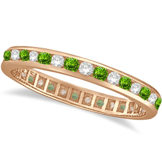 Peridot & Diamond Channel-Set Eternity Ring 14k Rose Gold (1.04ct)