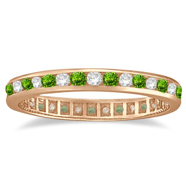 Peridot & Diamond Channel-Set Eternity Ring 14k Rose Gold (1.04ct)