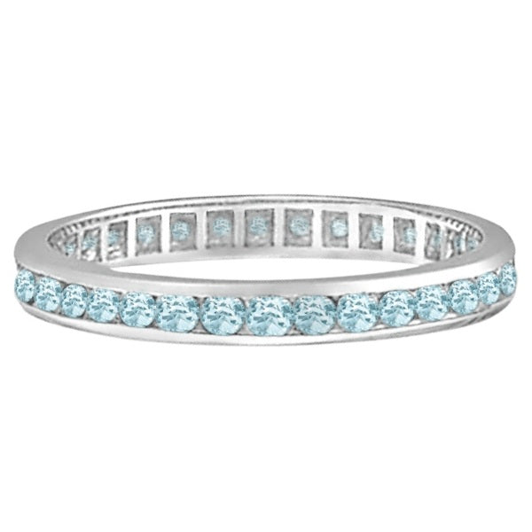 Aquamarine Channel-Set Eternity Ring Band 14k White Gold (1.08ct)