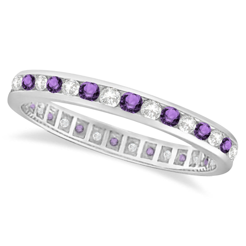 Amethyst & Diamond Channel Set Eternity Band Ring 14k White Gold (1.04ct)