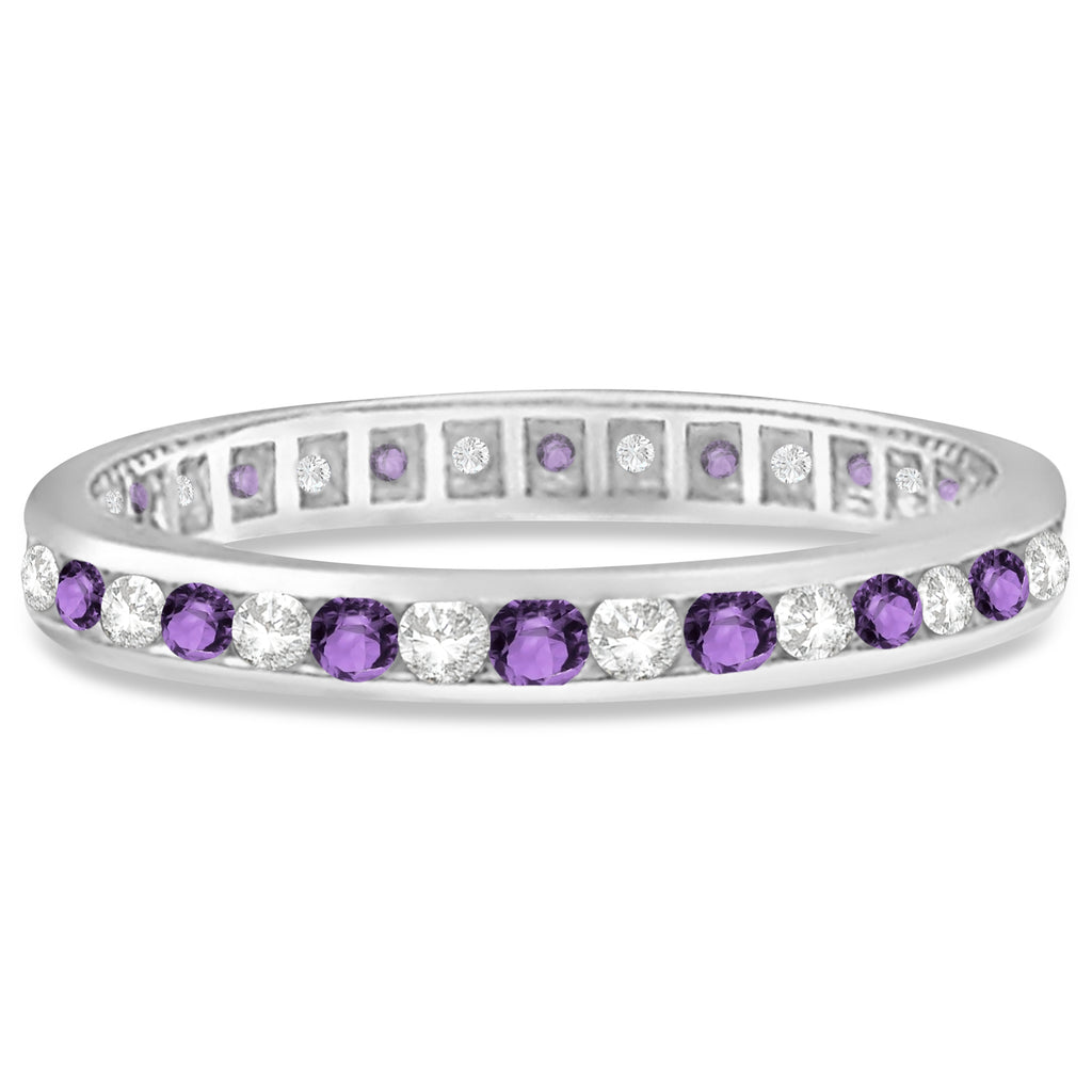Amethyst & Diamond Channel Set Eternity Band Ring 14k White Gold (1.04ct)