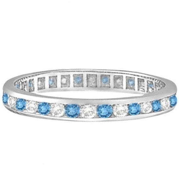Blue Topaz & Diamond Channel-Set Eternity Ring 14k White Gold (1.04ct)