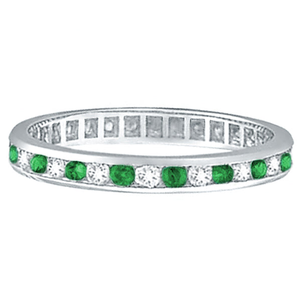 Emerald & Diamond Channel Set Eternity Band Ring Palladium (1.04ct)