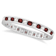 Garnet & Diamond Channel-Set Ring Eternity Band 14k White Gold (1.04ct)