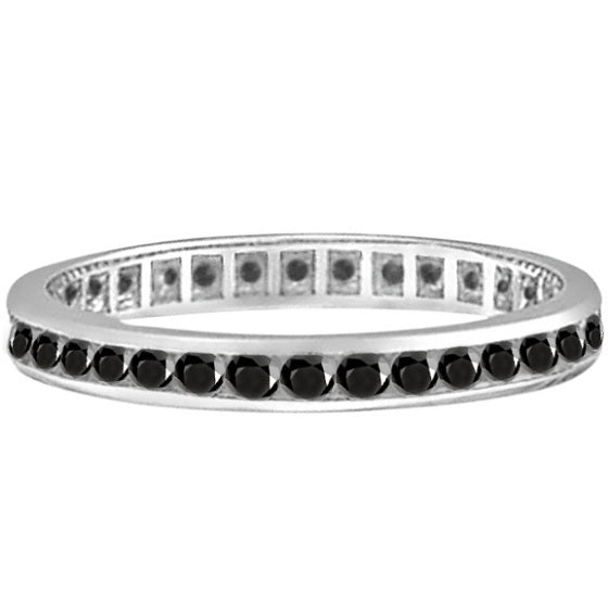 Black Diamond Channel-Set Eternity Ring Band 14k White Gold (1.04ct)