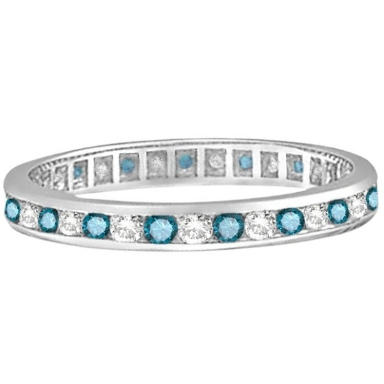 Blue & White Diamond Channel Set Eternity Ring Band 14k Gold (1.00ct)