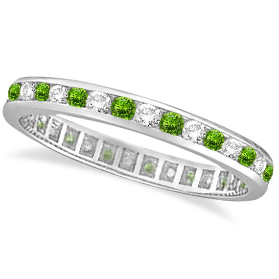 Peridot & Diamond Channel-Set Eternity Ring 14k White Gold (1.04ct)